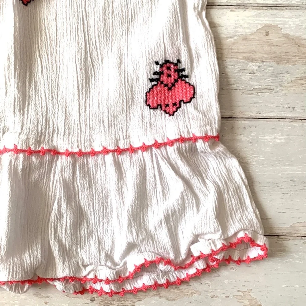 Girls Size 6 Dress Handmade Embroidered Stitch White Pink Kids Clothes